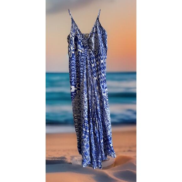 Maxi Dress Womens Large Luxury Maxi Blue Resort Fairycore Beach BOHO Sea Lustre - Picture 1 of 10